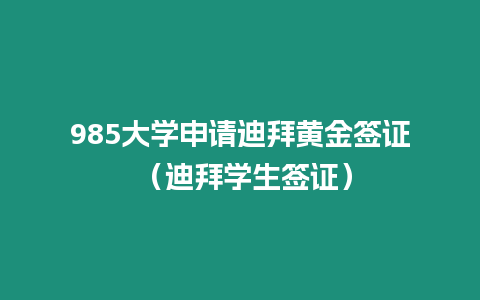 985大學申請迪拜黃金簽證 （迪拜學生簽證）