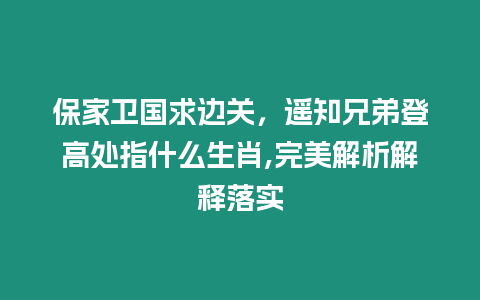 保家衛國求邊關，遙知兄弟登高處指什么生肖,完美解析解釋落實