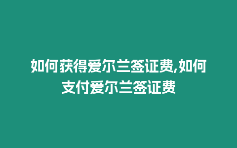 如何獲得愛爾蘭簽證費,如何支付愛爾蘭簽證費