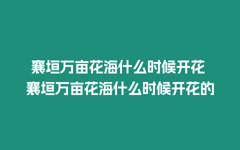 襄垣萬畝花海什么時候開花 襄垣萬畝花海什么時候開花的