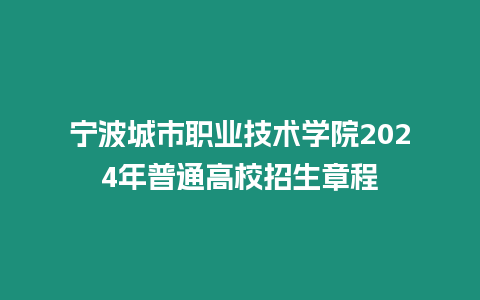 寧波城市職業(yè)技術(shù)學(xué)院2024年普通高校招生章程