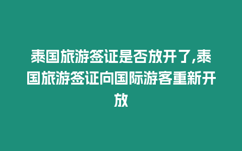 泰國旅游簽證是否放開了,泰國旅游簽證向國際游客重新開放