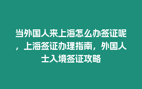 當外國人來上海怎么辦簽證呢，上海簽證辦理指南，外國人士入境簽證攻略