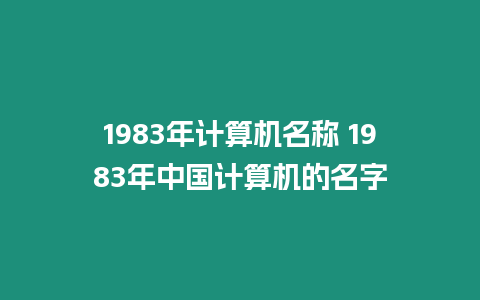 1983年計算機名稱 1983年中國計算機的名字