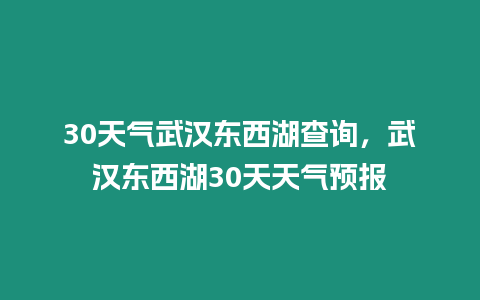 30天氣武漢東西湖查詢，武漢東西湖30天天氣預(yù)報