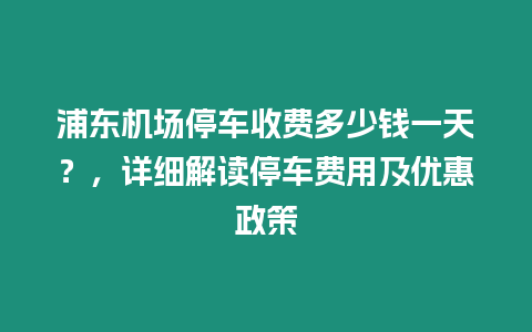 浦東機場停車收費多少錢一天？，詳細解讀停車費用及優惠政策