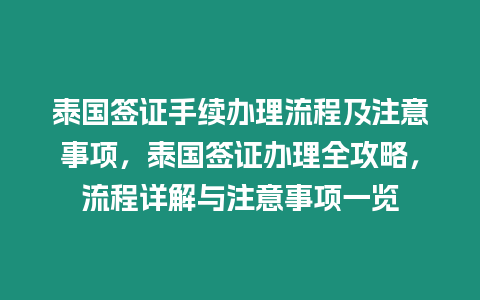 泰國簽證手續辦理流程及注意事項，泰國簽證辦理全攻略，流程詳解與注意事項一覽