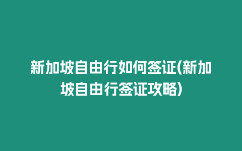 新加坡自由行如何簽證(新加坡自由行簽證攻略)