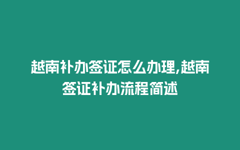 越南補辦簽證怎么辦理,越南簽證補辦流程簡述