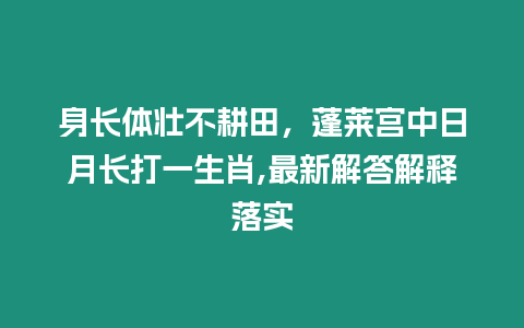 身長體壯不耕田，蓬萊宮中日月長打一生肖,最新解答解釋落實