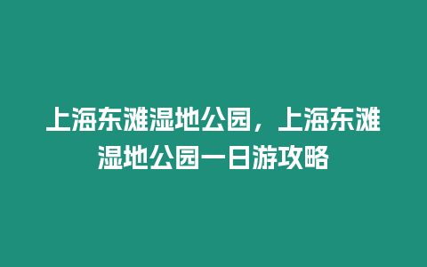 上海東灘濕地公園，上海東灘濕地公園一日游攻略