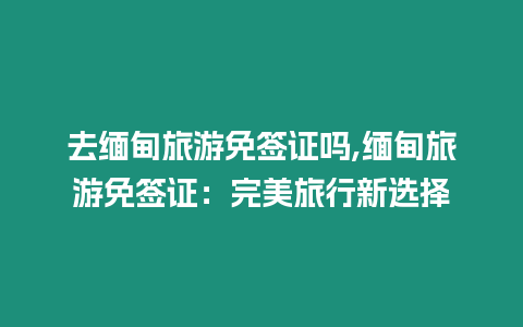 去緬甸旅游免簽證嗎,緬甸旅游免簽證：完美旅行新選擇