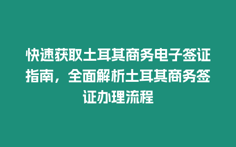 快速獲取土耳其商務電子簽證指南，全面解析土耳其商務簽證辦理流程