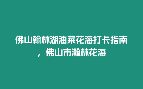 佛山翰林湖油菜花海打卡指南，佛山市瀚林花海