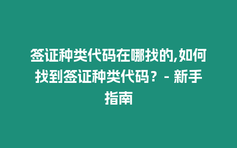 簽證種類代碼在哪找的,如何找到簽證種類代碼？- 新手指南