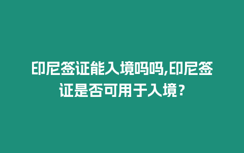 印尼簽證能入境嗎嗎,印尼簽證是否可用于入境？