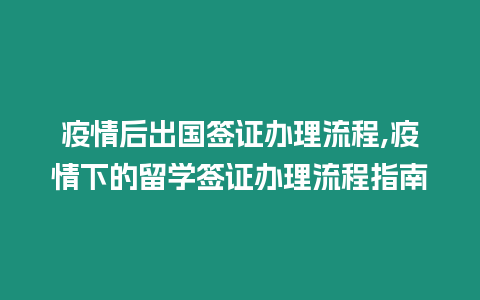 疫情后出國簽證辦理流程,疫情下的留學簽證辦理流程指南