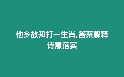 他鄉故知打一生肖,答案解釋詩意落實