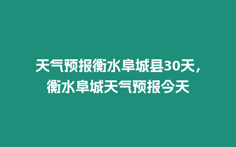 天氣預報衡水阜城縣30天，衡水阜城天氣預報今天