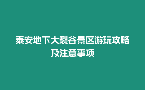 泰安地下大裂谷景區(qū)游玩攻略及注意事項(xiàng)