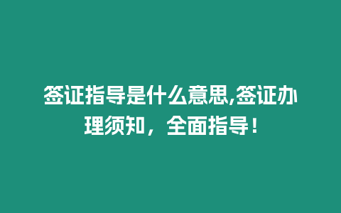 簽證指導(dǎo)是什么意思,簽證辦理須知，全面指導(dǎo)！