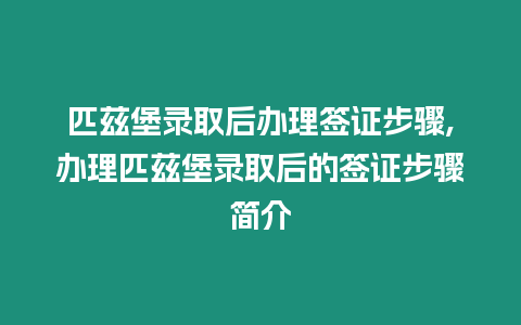 匹茲堡錄取后辦理簽證步驟,辦理匹茲堡錄取后的簽證步驟簡介