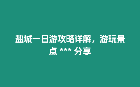 鹽城一日游攻略詳解，游玩景點 *** 分享