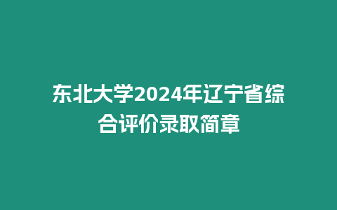 東北大學2024年遼寧省綜合評價錄取簡章