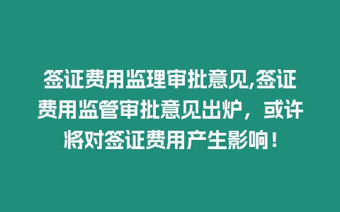 簽證費用監理審批意見,簽證費用監管審批意見出爐，或許將對簽證費用產生影響！