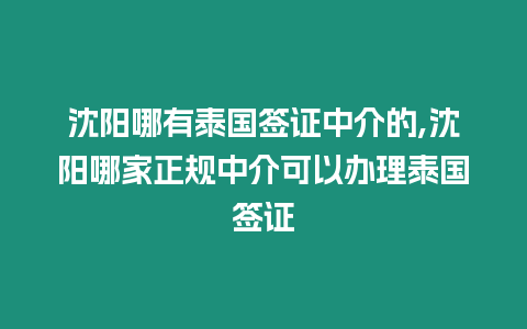 沈陽哪有泰國簽證中介的,沈陽哪家正規中介可以辦理泰國簽證