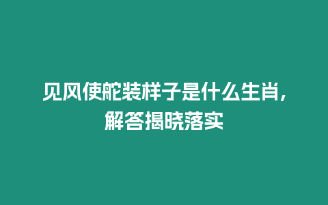 見風使舵裝樣子是什么生肖,解答揭曉落實