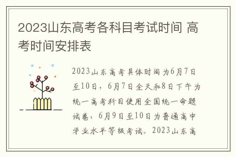 2024山東高考各科目考試時間 高考時間安排表