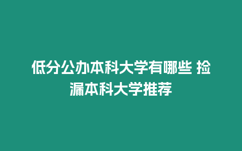 低分公辦本科大學有哪些 撿漏本科大學推薦