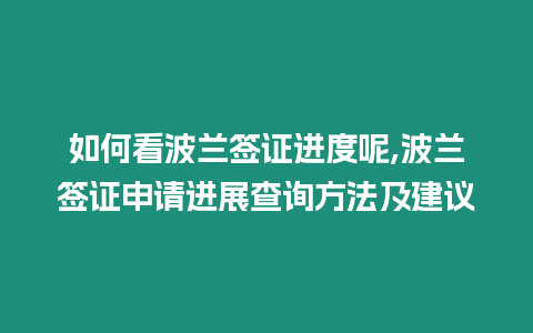 如何看波蘭簽證進(jìn)度呢,波蘭簽證申請(qǐng)進(jìn)展查詢方法及建議