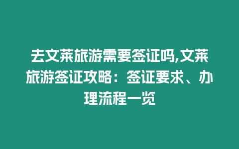 去文萊旅游需要簽證嗎,文萊旅游簽證攻略：簽證要求、辦理流程一覽