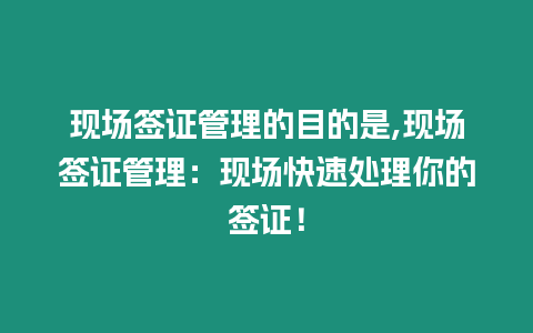 現場簽證管理的目的是,現場簽證管理：現場快速處理你的簽證！