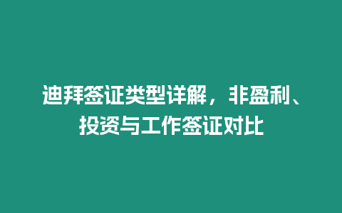 迪拜簽證類型詳解，非盈利、投資與工作簽證對比