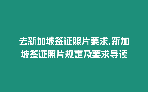 去新加坡簽證照片要求,新加坡簽證照片規定及要求導讀