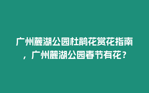 廣州麓湖公園杜鵑花賞花指南，廣州麓湖公園春節有花？