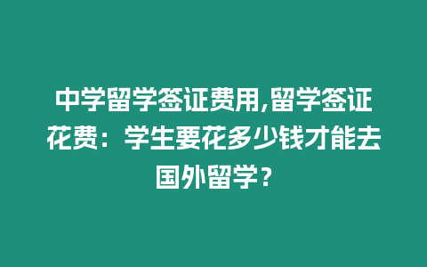 中學(xué)留學(xué)簽證費(fèi)用,留學(xué)簽證花費(fèi)：學(xué)生要花多少錢才能去國(guó)外留學(xué)？