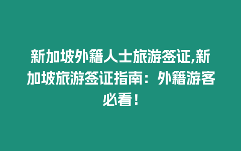 新加坡外籍人士旅游簽證,新加坡旅游簽證指南：外籍游客必看！