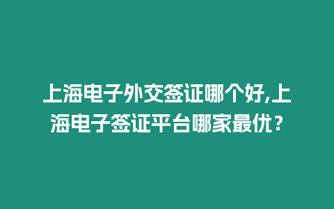 上海電子外交簽證哪個好,上海電子簽證平臺哪家最優？