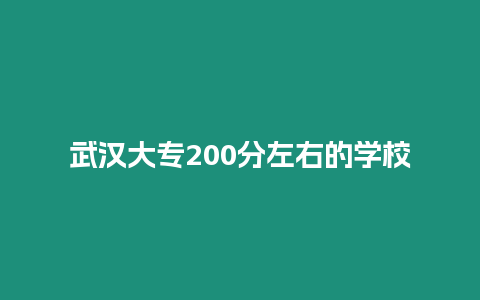 武漢大專200分左右的學(xué)校