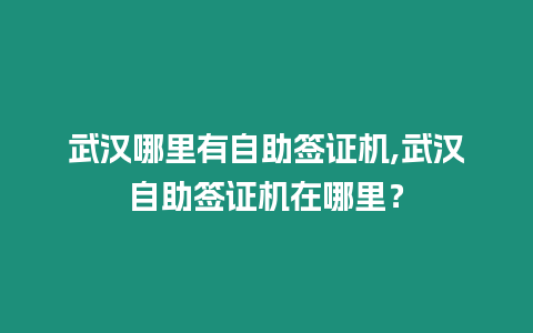 武漢哪里有自助簽證機,武漢自助簽證機在哪里？