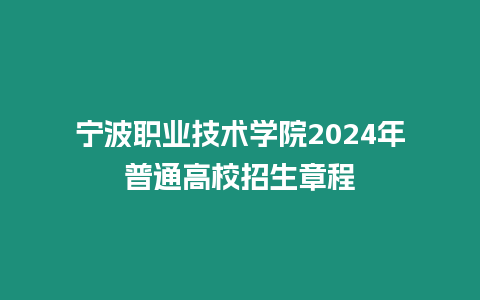 寧波職業技術學院2024年普通高校招生章程