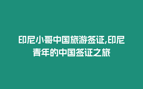 印尼小哥中國旅游簽證,印尼青年的中國簽證之旅