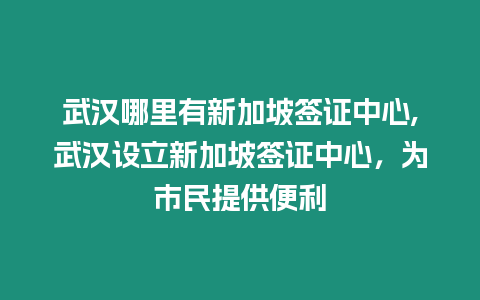 武漢哪里有新加坡簽證中心,武漢設立新加坡簽證中心，為市民提供便利