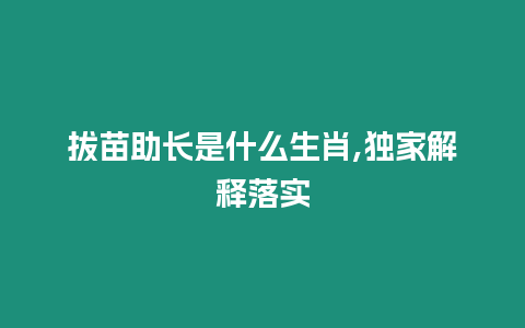 拔苗助長是什么生肖,獨家解釋落實