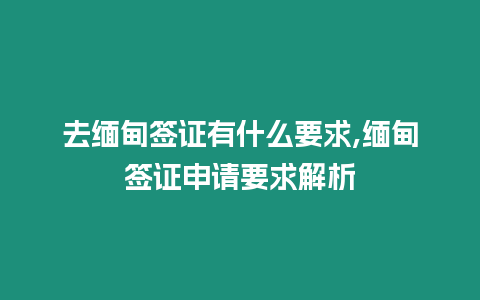 去緬甸簽證有什么要求,緬甸簽證申請要求解析