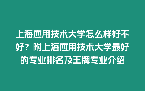 上海應用技術大學怎么樣好不好？附上海應用技術大學最好的專業排名及王牌專業介紹